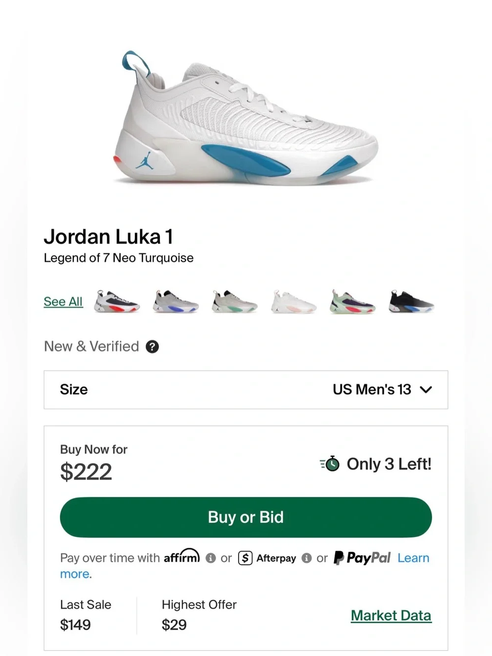 Jordan Luka 1 ‘Legend of 7 Neo Turquoise’ 2022 (Sz 13M)